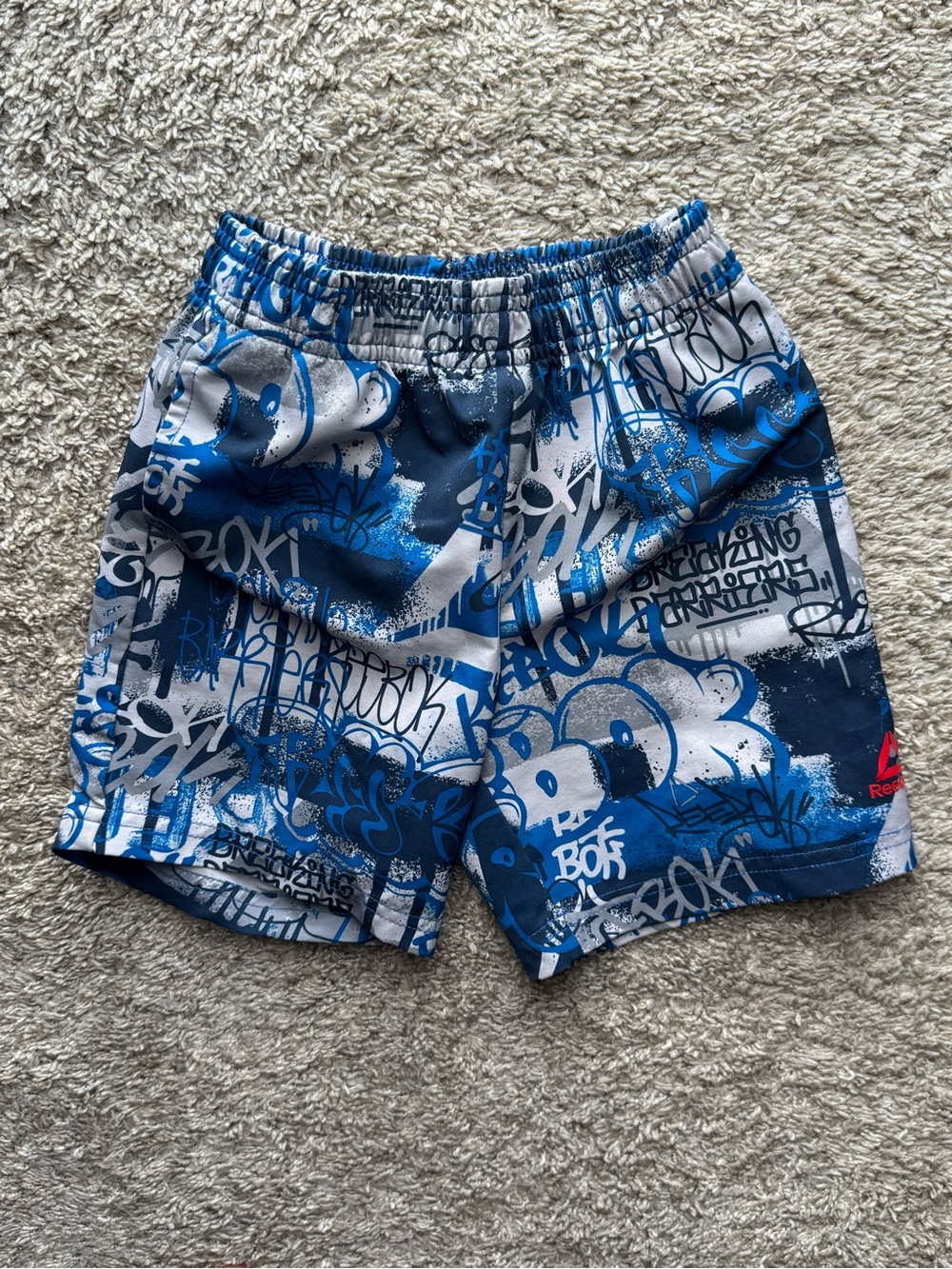 Reebok Toddler Boys 3T Blue Graffiti Print Athletic Shorts Elastic Waist